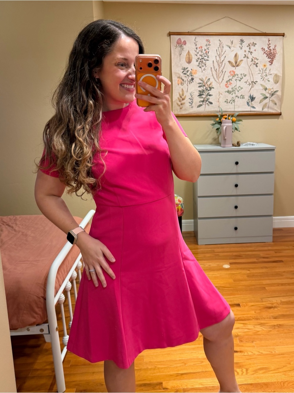 NWT Ann Taylor Women's Short Sleeve Fit-and-Flare Dress in Hot Pink 6 - Picture 4 of 15